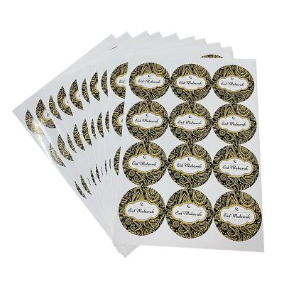 China Wholesale Waterproof 12pcs/sheet 3.5cm Printed Ramadan Gift Box Packaging Decorations Islamic Eid Mubarak Stickers Sheet for sale