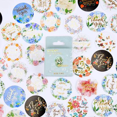 China 46pcs/Box Waterproof Flower Thank You Sticker Package 3.5cm Self Adhesive Stationery Labels Custom Gold Foil Stickers for sale