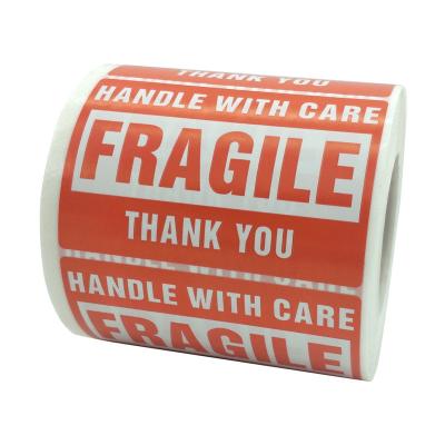 China Scratch Off Wholesale Custom Red Fragile Stickers Roll Thank You Handle With Care Sticker Label Roll for sale