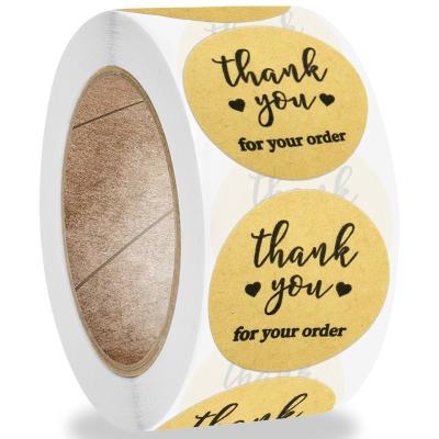 China Waterproof Customizable Round Shape Kraft Paper Thank You For Your Order Stickers Small Business Packaging Decoration Labels Roll for sale