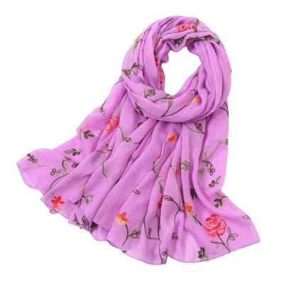 China Premium Islamic Women Decoration Gift Fashion Accessory Flower Embroidery Muslim Hijab Scarf Soft Cotton Shawl Summer Squishy Beach for sale