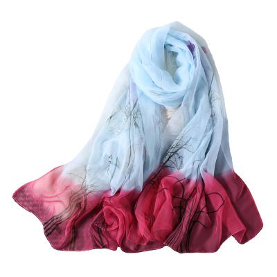 China Floral Hijab Scarf Beach Scarf Sunscreen Shawl Women Forest Printed Sheer Flowy Chiffon New Arrival Muslim Clothing Decoration for sale