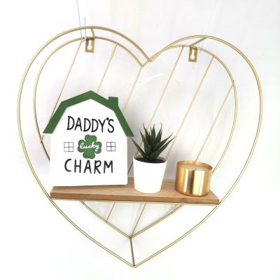 China Heart Shaped Gold Metal Wall Shelves (Height Adjustable), Home Decors, Wall Hanging Floating Shelf for sale