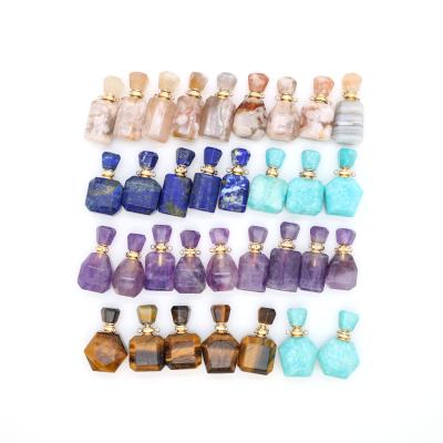 China Europe Carvings Amethyst Tiger Eye Amazonite Lapis Lazuli Flower Agate Exquisite Natural Crystal Perfume Bottle For Souvenir for sale