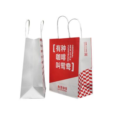 China Recycled Materials Biodegradable Bags Custom Flat Handle Kraft Paper Bags for Sandwich Hot Dog Coffee Tea Packaging for sale