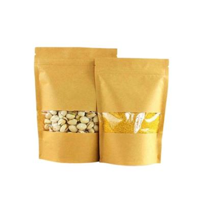 China Bio-degradable Reusable Sealing Custom Doypack Brown Kraft Paper Pouch Stand Up Pouch  Zipper Bags With Window for sale