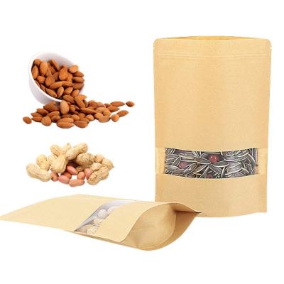 China Bio-degradable 100% Biodegradable Custom Heat Seal 100g 200g Kraft Paper Stand up Pouch with Zipper and Window for sale