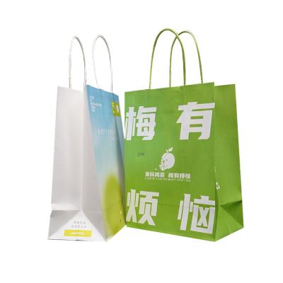 China Recycled Materials 100% Biodegradable Custom Design Your Own Logo Flat Handle Take out Packaging Bag for Restaurant Take out Packaging for sale