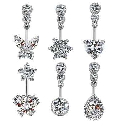 China New FASHIONABLE Butterfly Belly Rings Stainless Steel Brass Dangle Belly Navel Ring Wholesale Piercing Jewelry for sale