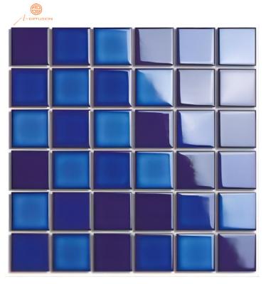 China Rustic Super Blue Crystal Mosaic Tiles Quality Gloss Pool Glazed Mesh Mounted Porcelain Mosaic Ceramic Mosaic Tiles 306*306mm for sale