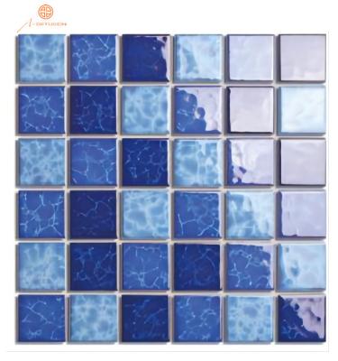 China Rustic Dark Blue Crystalline Mosaic Tiles Snow Luster Mosaic Glazed Mesh Mounted Porcelain Mosaic Ceramic Mosaic Tiles 306*306mm for sale