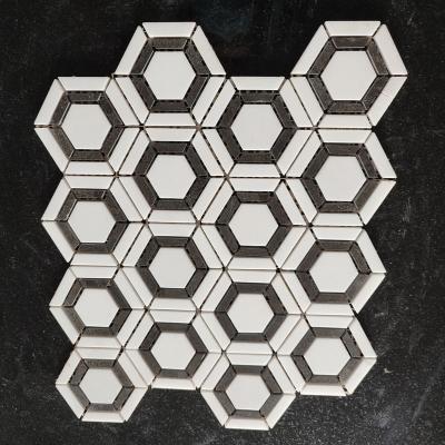 China Factory Supply Modern Black And White Hexagon Foshan Mosaic Natural Marble Display for sale