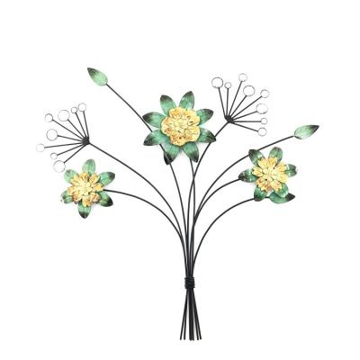 China Europe Flower Leaf Branch Metal Antique Green Wall Art Decor for sale