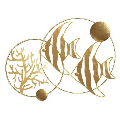 China Coastal Cheap Handmade Gold Coral Fish Metal Wall Decor For Bedroom for sale