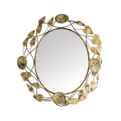 China Art Decor Brushed Decorative Metal Mirror Wall Art Gold Leaf Frame Wall Antique Mirror for sale