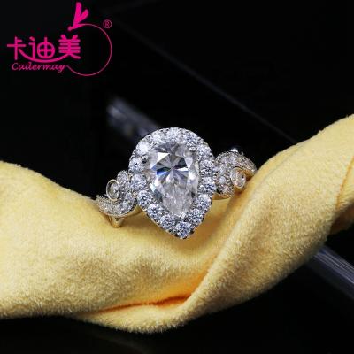 China 925 Sterling Silver TRENDY Custom 7x10mm Gorgeous Pear Halo Moissanite Ring 2ct Cut Moissanite Engagement Wedding Ring Band for sale