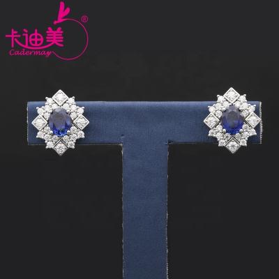 China Cadermay FASHIONABLE charming S925 Sterling Silver Oval Cut Sapphire Moissanite blue Diamond Earring Studs for sale