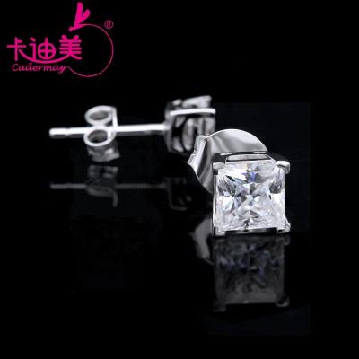 China Wholesale Price CLASSIC Silver Princess Cut D VVS Moissanite Diamond Earring Studs For Gifts by Cadermay S925 for sale