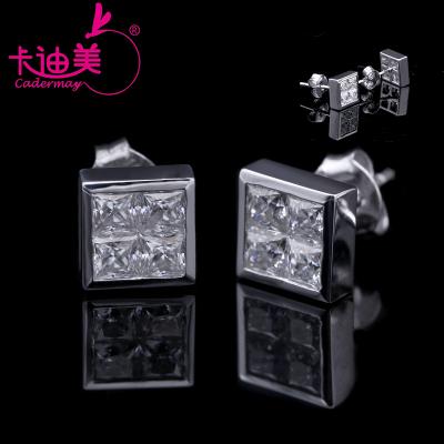 China Cadermay TRENDY Chic Square Shape S925 Silver Princess Cut Moissanite Diamond Earring Studs For Gift for sale