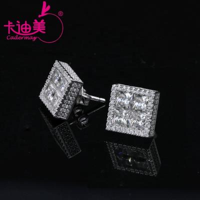 China Cadermay TRENDY Sparkling Square Shape S925 Silver Princess Cut 4x4mm Moissanite Diamond Earring Studs for sale