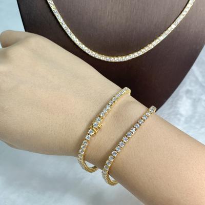 China Hiphop Cadermay Iced Out Moissanite Diamond Tennis Bracelets Yellow Gold Plated Round Silver925 3mm Moissanite Hiphop Bracelet Chains for sale