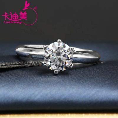 China Cadermay TRENDY Solitaire 18K Classic Round Cut with 6 CVD Diamond Wedding Engagement Ring D SI 1CT HPHT for sale