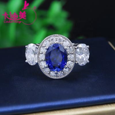 China Cadermay FASHIONABLE Silver925 Gorgeous Ring Oval 7x9mm Sapphire Halo Moissanite Luxury Engagement Lab Developed Wedding Ring Jewelry for sale