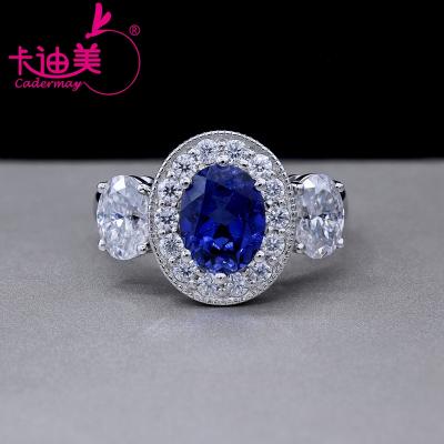 China Cadermay TRENDY Customized S925 Trendy Silver Oval Cut Sapphire Moissanite Diamond Ring for sale