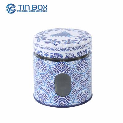 China Recyclable 1/4  1/2 Oz Flower Round Child Resistant Metal Round Decorative Tin Tea Box Lid Window For Gummies Candies Flowers for sale