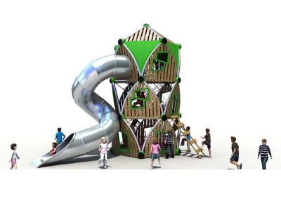 China Wooden Custom Playgrounds , Teenager Playground Set With Climbing Net And Stainless Slide for sale