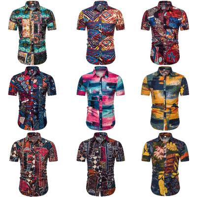 China Breathable Summer Casual Cotton Plus Size Men's Ethnic Short Sleeve African Printed Floral Beach Short Sleeve Shirt for sale