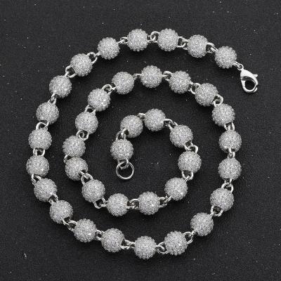 China Wholesale Hiphop 8mm Pearl Jewelry Zirconia Full Diamond Hip Necklace Set Micro Round Hop Necklace for sale