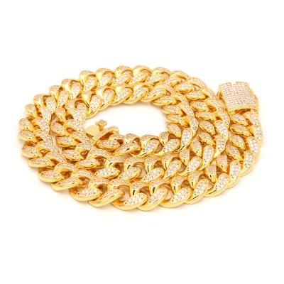 China Europe And America Hip Hop Iced Out Cuban Link Mens Restriction Miami 18k Gold Plated Necklace Cuban Link Chain Chain for sale