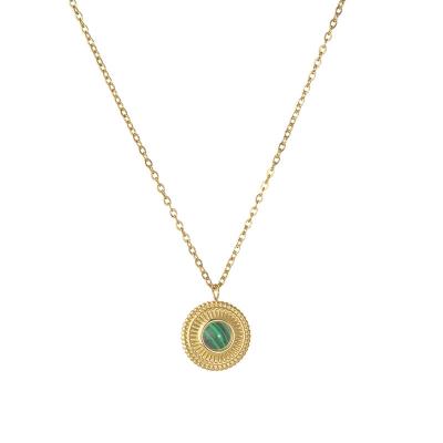 China FASHIONABLE Round French Steel Women's Malachite Pattern Retro Titanium 14k Gold Jewelry Women's Chain Necklace for sale