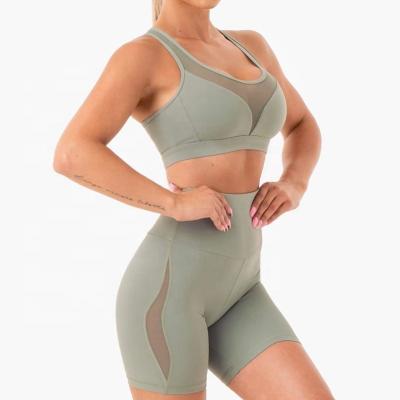 China Antibacterial Mesh Gym Shorts Set Sport Bra For Women Fitness Workout Clothes Active Yoga Wear Tracksuit for sale