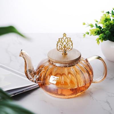 China Sustainable Gold High Borosilicate 400ml/600ml/800ml/1000nl/1200ml Pyrex Heat Resistant Glass Teapot With Handle for sale