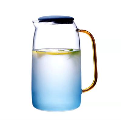 China Large Size Sustainable Colored Glass Borosilicate Pitcher With BPA Free Silicone Lid for sale