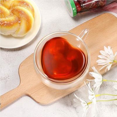 China High Selling Viable Hot Double Heart Shape Borosilicate Glass Heat Resistant Coffee Mug for sale