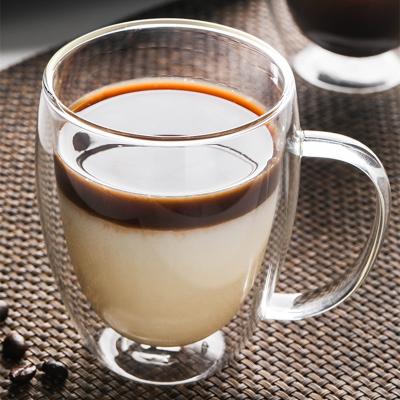 China Selling High Borosilicate Tea Wholesale Clear Hot Viable Espresso Double Wall Glass Coffee Mug With Handle for sale