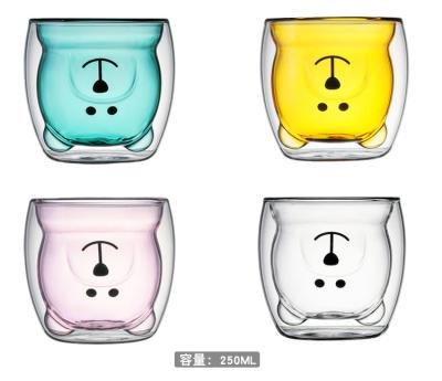 China Minimalist Cute Bear Double Wall Glass Mug Bear Shaped Glass Mug Double Wall Insulated Glasses for sale