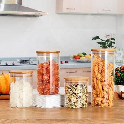 China Hot Selling Eco-Friendly Feature High Freshness Retention Clear Borosilicate Glass Storage Jar With Bamboo Lids for sale