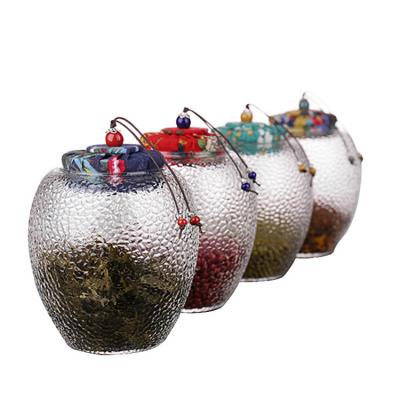 China Cork Glass Tea Canister Creative Cloth Viable Large Size Beans Cover Transparent Flower Tea Bean Sealed Bottles Coffee Cup Storage Jar for sale