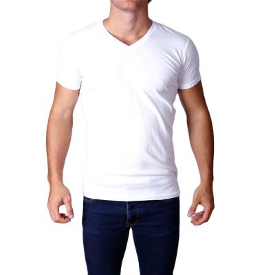 China Anti-wrinkle casual v-neckline embroider T-shirt men's T-shirt basic empty men's simple T-shirt for sale