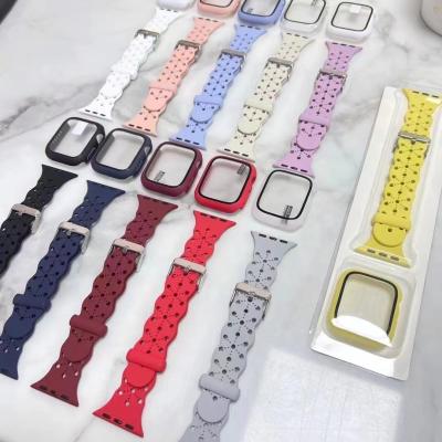 China 2022 Hot Selling Silicone Thin Silicone Hollow-out Strap For Apple Watch Series 7 With Watch Case 41mm 45mm 2 In 1 Package for sale