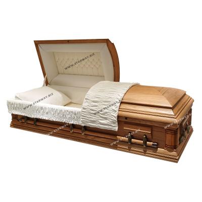 China American Style Solid Oak Wood Casket Nature Finishing Funeral Supplies Casket Casket Starway Factory Wholesale Supply for sale