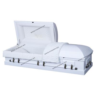 China Cheap American Style 7128 MDF Burial Supplies Elegant White Wooden Caskets And Simple And Generous American Style Casket Caskets for sale