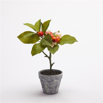 China Garden 28 Cm Small Artificial Green Decorative Artificial Cherry Fruit Tree for sale