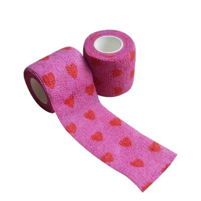 China Wholesale Breathable Pink Hearts Grip Thumb Tattoo Wraps 2 Rolls High 50mm Cohesive Elastic Non-Slip Tape Adhesive Bandage for sale