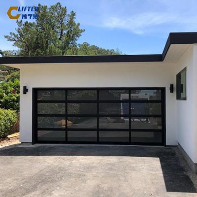 China Store Sale 16x8 Modern Full View Tempered Glass Aluminum Garage Door for sale