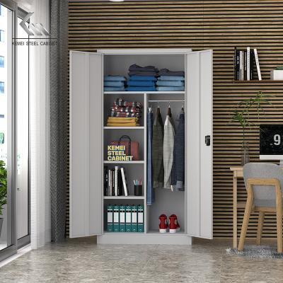 China Kemei almari 2 steel wardrobe iron door wardrobe modern cheap metal adjustable steel wardrobe (other) for sale